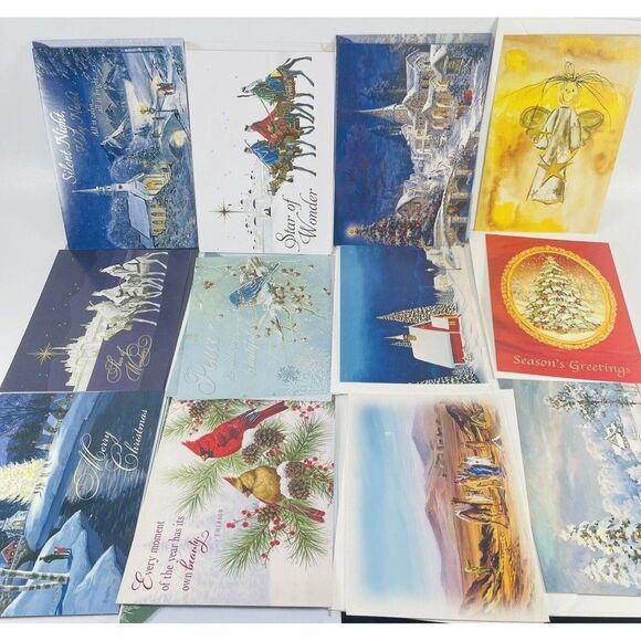 40 Christmas Holiday Cards Lot unused With Envelopes Mixed Theme Church Snow - Picture 1 of 3